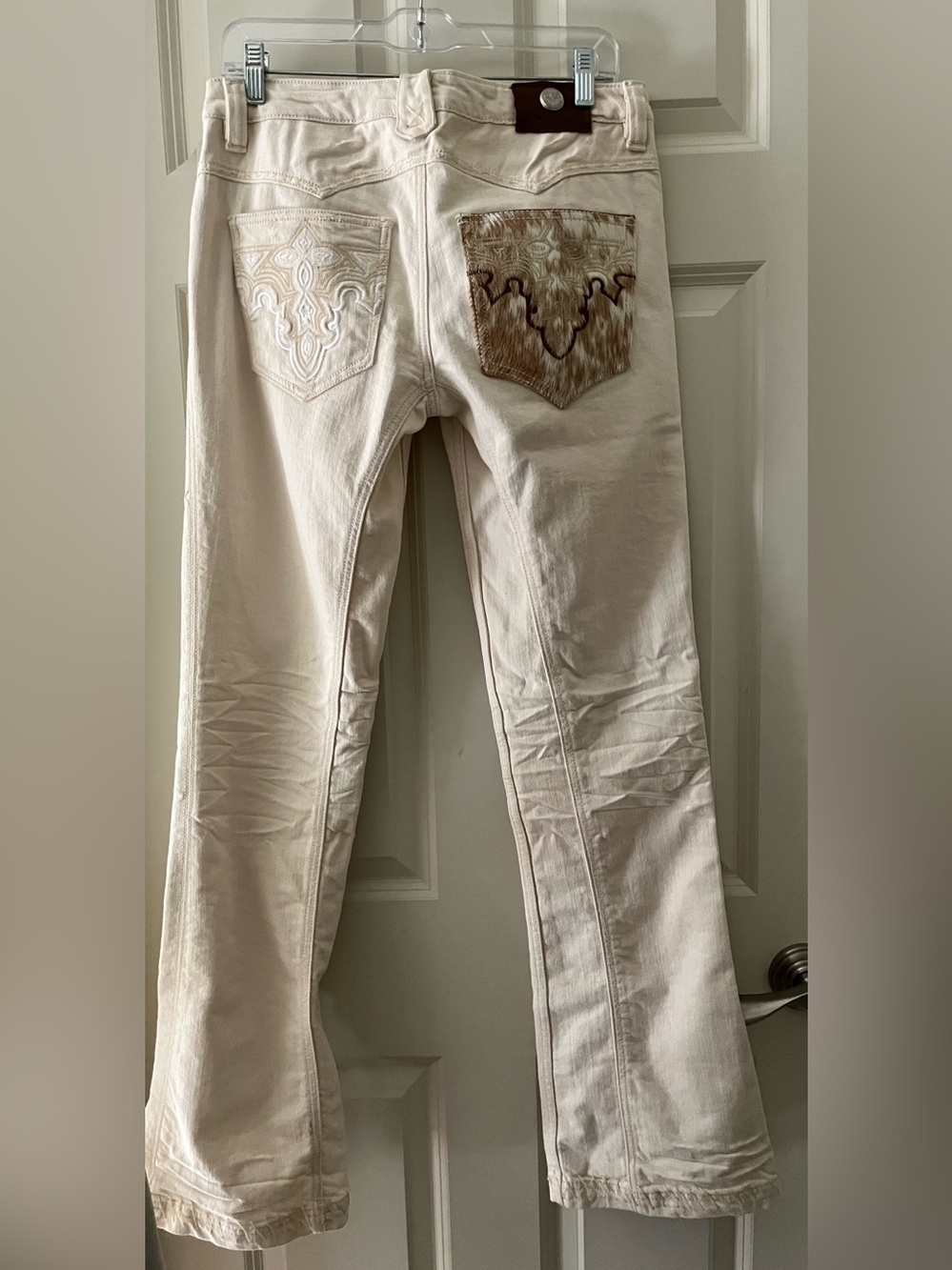 Rare Y2K vintage Antik Denim off-white/western jeans embroidery,  cowhide 30